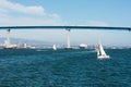 San Diego bay with sailboat and Coronado Bay Bridge