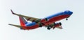 Southwest Airlines jet landing in San Diego Royalty Free Stock Photo