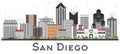 San Diego California City Skyline with Gray Buildings Isolated o Royalty Free Stock Photo