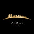 San Diego California city skyline silhouette black background Royalty Free Stock Photo