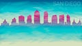 San Diego California City USA Silhouette Skyline. Broken Glass Abstract Geometric Dynamic Textured. Banner Background. Colorful Sh Royalty Free Stock Photo