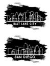 San Diego California and Salt Lake City Utah USA City Skyline Silhouette Set Royalty Free Stock Photo