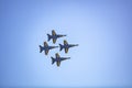 SAN DIEGO, CALIFORNIA- September 29, 2019: The Blue Angels demonstration squadron flying a formation of four aircraft. The Blue