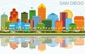 San Diego California Skyline with Color Buildings, Blue Sky and Royalty Free Stock Photo