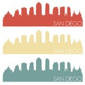 San Diego California Skyline Silhouette City Famous Vector Vintage Color Set Design Logo Clipart Illustration. Royalty Free Stock Photo