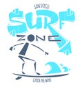 San Diego California Surf zone. Catch the wave. Surfing print T shirt graphics