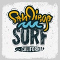 San Diego California Surfing Surf Design Hand Drawn Lettering Type Logo Sign Label for Promotion Ads t shirt or stick Royalty Free Stock Photo