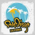 San Diego California Surfing Surf Design Hand Drawn Lettering Type Logo Sign Label for Promotion Ads t shirt or stick Royalty Free Stock Photo