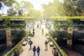 San Diego, California, USA - April 3, 2017: The mirrored pathway to Geisel Library, the main library at the UCSD. Royalty Free Stock Photo