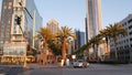 SAN DIEGO, CALIFORNIA USA - 13 FEB 2020: Pedestrians, traffic and highrise buildings in city downtown. Street life of american