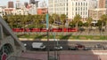 SAN DIEGO, CALIFORNIA USA - 30 JAN 2020: MTS red trolley and metropolis urban skyline, highrise skyscrapers in city downtown. From Royalty Free Stock Photo