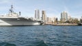 SAN DIEGO, CALIFORNIA USA - 30 JAN 2020: USS Midway military aircraft carrier, historic war ship. Naval army battleship. Maritime