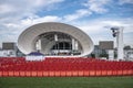 Field of red chairs at The Rady Shell concert venue, San diego, CA, USA