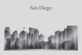 San Diego city skyline silhouette in grayscale Royalty Free Stock Photo