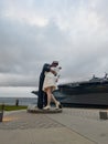 Overcast view of The Kissing Statue