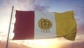 San Diego flag, California, waving in the wind, sky and sun background. 3d rendering Royalty Free Stock Photo