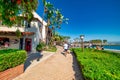 San Diego - July 30, 2017: Tourists, streets and buildings along Seaport Village and Embarcadero Park Royalty Free Stock Photo