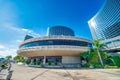 San Diego - July 30, 2017: Tourists, streets and buildings along Seaport Village and Embarcadero Park Royalty Free Stock Photo