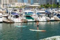 San Diego Marina Harbor. Women on Stand Up Paddle Boards