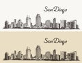 San Diego skyline evector hand drawn sketch