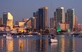 San Diego skyline and harbor at twilight