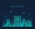 San Diego skyline vector illustration linear