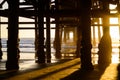 Sunset Under Pier at Pacific Beach Royalty Free Stock Photo