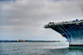 San Diego, USA - 5.2022 - Bow and open sea at the USS Midway museum. Royalty Free Stock Photo