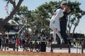 SAN DIEGO, USA - NOVEMBER 14, 2015 - People taking a selfie at sailor and nurse while kissing statue san diego
