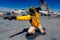 SAN DIEGO, USA - OCTOBER 4 2012: A model of a sailor in charge of the catapult on the USS Midway, San Diego