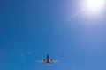 San Diego, USA, 2019. Southwest Airlines plane is flying in the sky Royalty Free Stock Photo