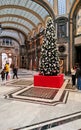 San Federico Gallery in Turin city, Italy. Christmas time and tree