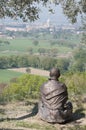 San Francis' statue and landscape Royalty Free Stock Photo