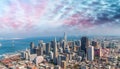 San Francisco aerial skyline from helicopter on a sunny summer d