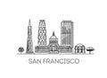 San Francisco architecture line skyline illustration. Linear vector cityscape with famous landmarks Royalty Free Stock Photo