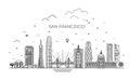 San Francisco architecture line skyline illustration. Linear vector cityscape with famous landmarks Royalty Free Stock Photo