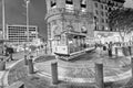 SAN FRANCISCO - AUGUST 7, 2017: Antique Cable Car on Powell Street Turntable as the car is turned around at night. It is a major Royalty Free Stock Photo