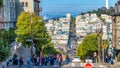 SAN FRANCISCO - AUGUST 7TH, 2017 - Tourists in Lombar Street. It is claimed as the most crooked street in the world, located along Royalty Free Stock Photo