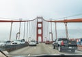 SAN FRANCISCO - AUGUST 5, 2017: Traffic along Golden Gate Bridge, view from a moving car Royalty Free Stock Photo