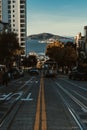 San-Francisco awesome cityscape with Cable Cat and Alcatraz on background , San-Francisco , CA 10/04/2019