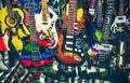 Many mini electric guitars small toy models background Royalty Free Stock Photo