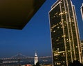 San Francisco Bay Bridge, Clock Tower, Night Holiday Lights Royalty Free Stock Photo