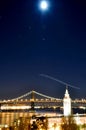 San Francisco Bay Bridge, Clock Tower, Night Holiday Lights Royalty Free Stock Photo