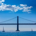 San Francisco Bay bridge sailboat from Pier 7 California Royalty Free Stock Photo