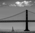 San Francisco Bay bridge sailboat from Pier 7 California Royalty Free Stock Photo