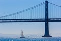 San Francisco Bay bridge sailboat from Pier 7 California