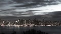 San Francisco Bay Bridge and skyline at night black and white Royalty Free Stock Photo