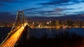 San Francisco Bay Bridge and skyline at night Royalty Free Stock Photo