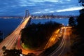 San Francisco Bay Bridge and skyline at night Royalty Free Stock Photo