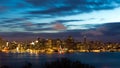 San Francisco Bay Bridge and skyline at night Royalty Free Stock Photo